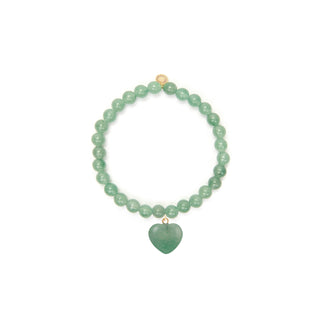 6mm Green Aventurine Bead Bracelet with Heart Charm