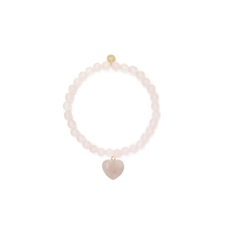 6mm Rose Quartz Bead Bracelet with Heart Charm