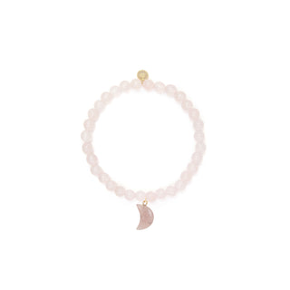 6mm Rose Quartz Bead Bracelet Moon Charm