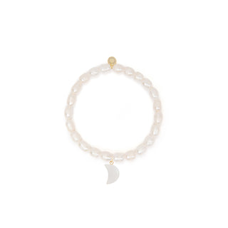 6mm Pearl Bead Bracelet with Moon Charm