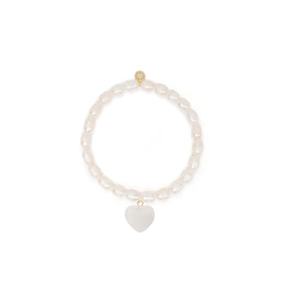 6mm Pearl Bead Bracelet with Heart Charm