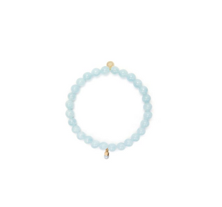 6mm Aquamarine Bead Bracelet with Blue Pill Charm