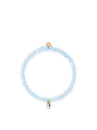 4mm Aquamarine Bead Bracelet with Blue Pill Charm