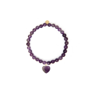 6mm Amethyst Bead Bracelet Heart Charm