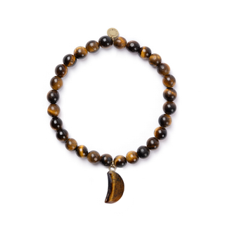 6mm Tigers' Eye Bracelet with Moon Charm