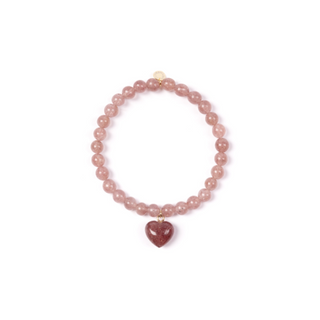 6mm Strawberry Quartz Heart Charm Bracelet