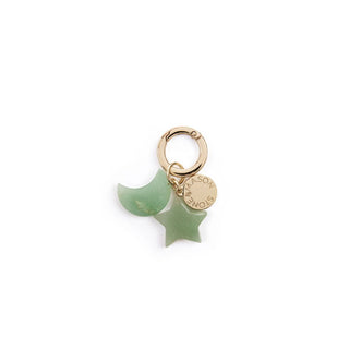 Double Charm Green Aventurine Moon & Star Keyring