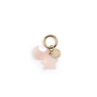 Double Charm Rose Quartz Moon & Star Keyring