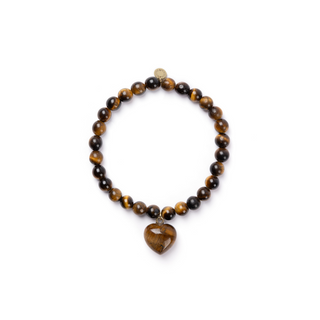 6mm Tigers' Eye Bracelet with Heart Charm
