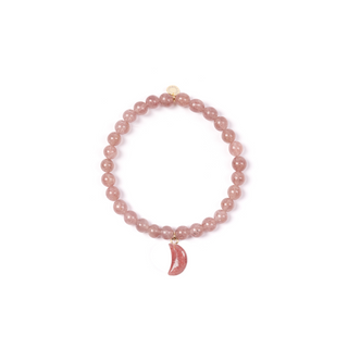 6mm Strawberry Quartz Bead Bracelet with Moon Charm