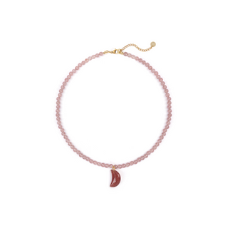 Strawberry Quartz Moon Charm Necklace