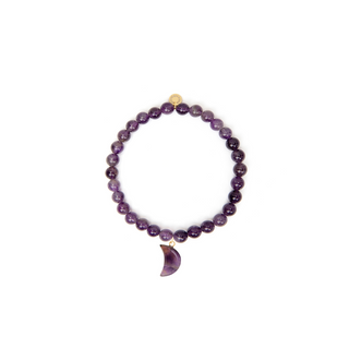 6mm Amethyst Bead Bracelet with Moon Charm