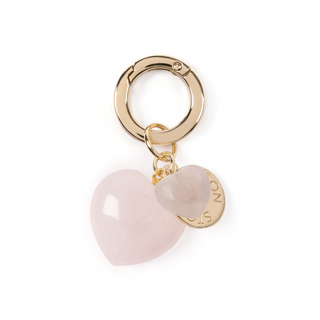 Double Heart Rose Quartz Bag Charm